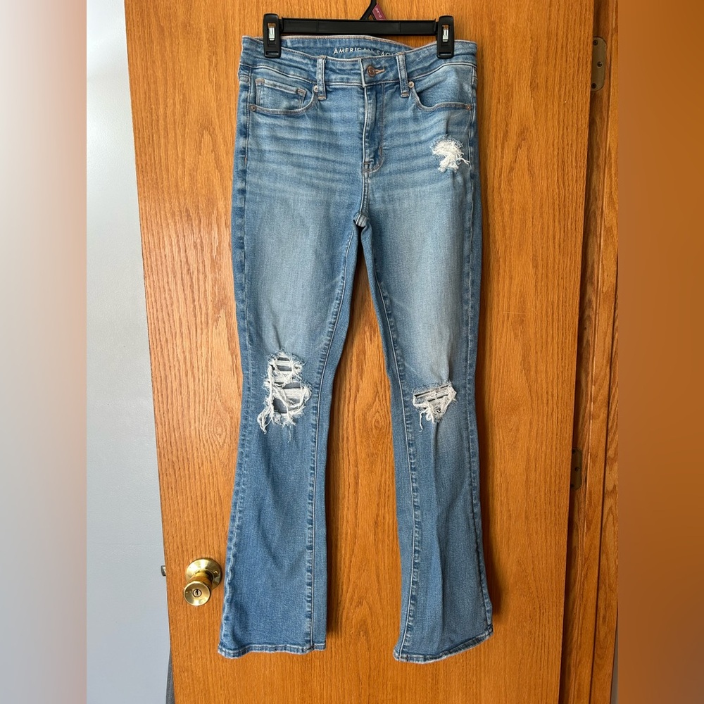 American Eagle Outfitters Light Blue Distressed Flare Jeans